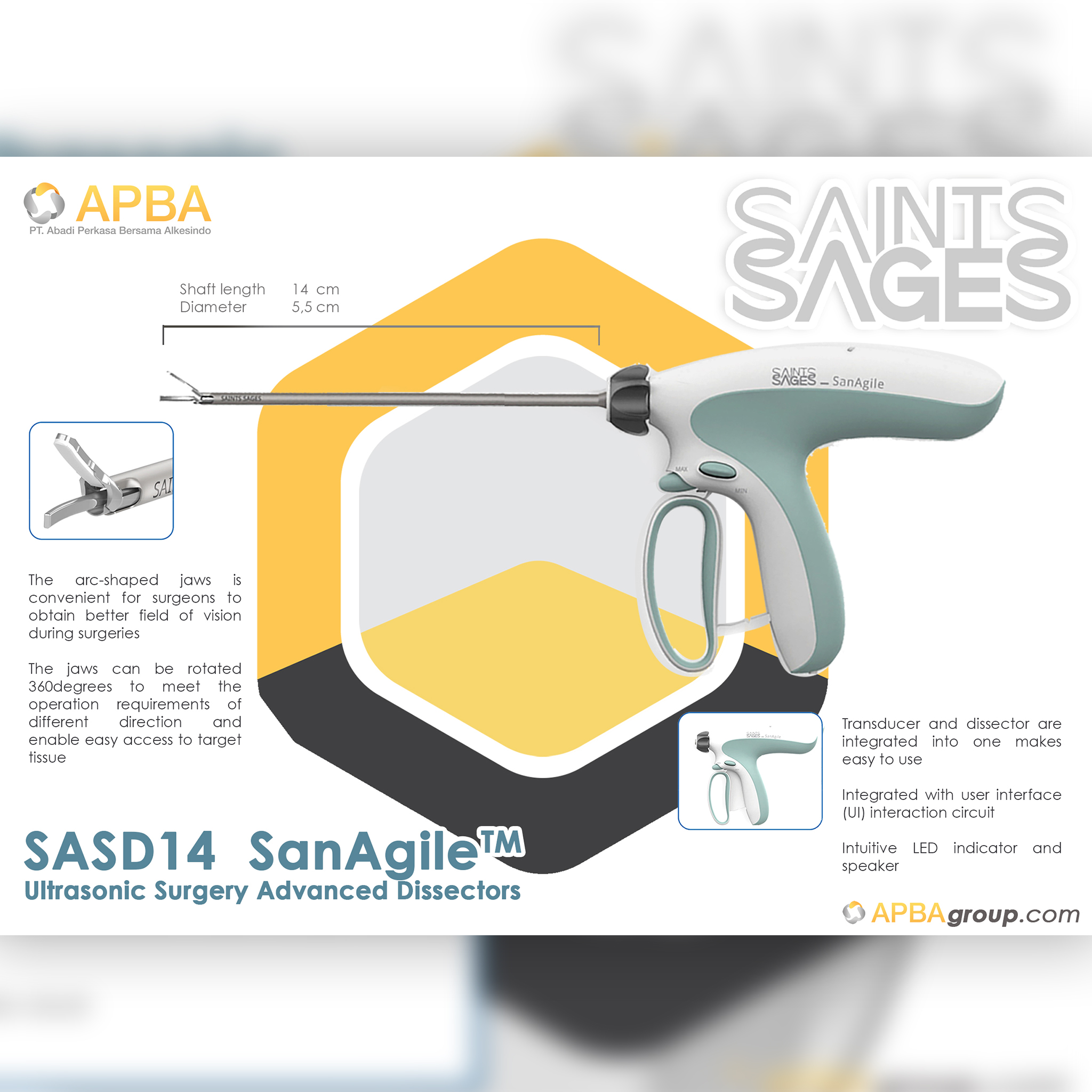 SanAngile Ultrasonic Surgery Advanced Dissector SASD14
