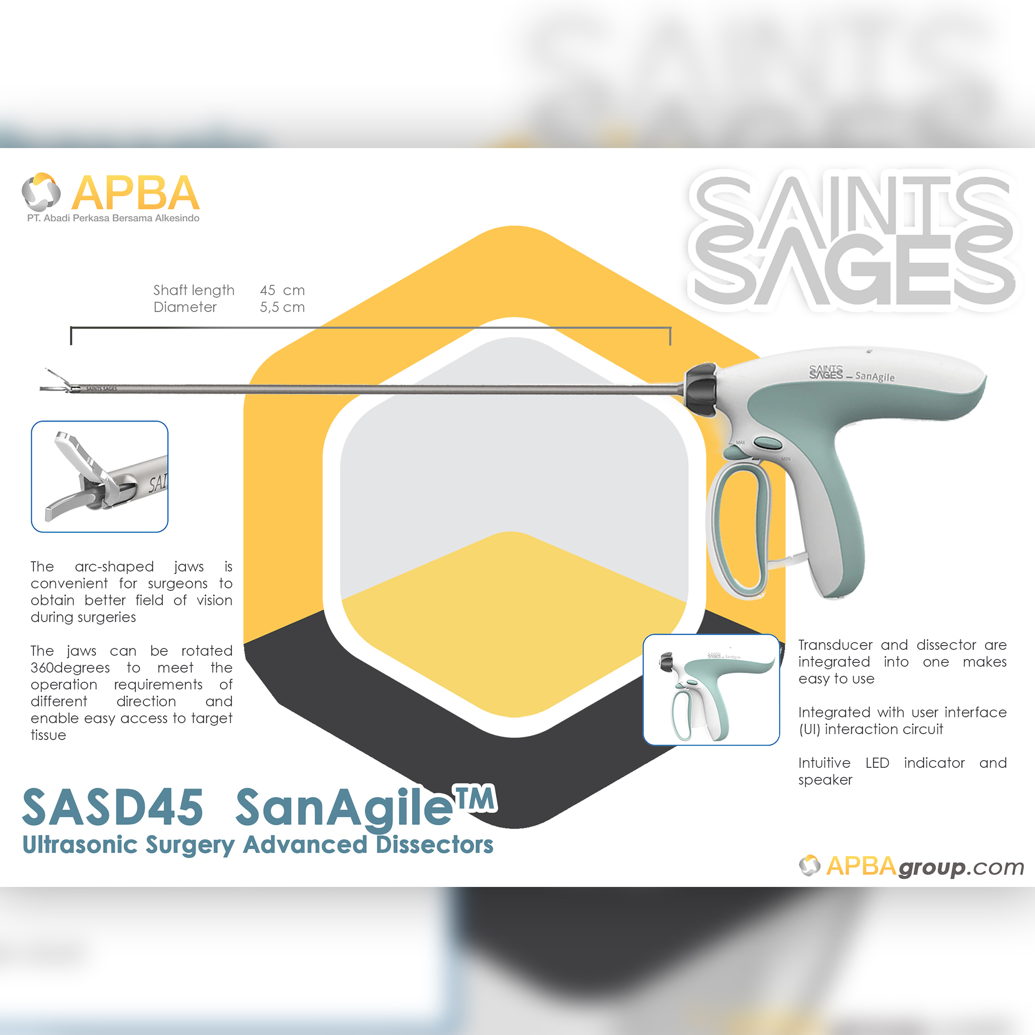 SanAngile Ultrasonic Surgery Advanced Dissector SASD45